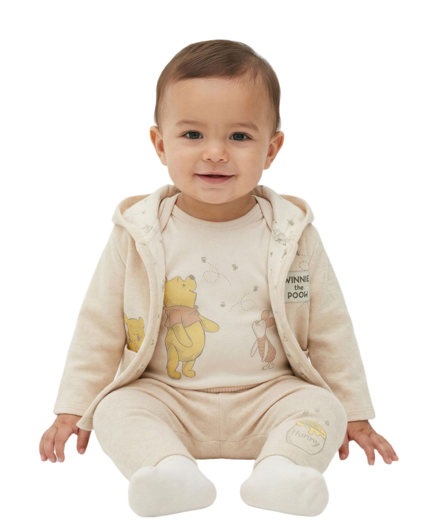 Baby Boys' Winnie the Pooh Hooded Jacket, Bodysuit and Pants, 3-Piece Set