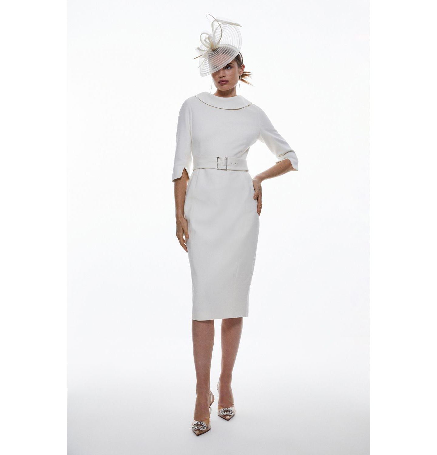 Женское платье Karen Millen Crepe Roll Neck Pencil Midi, цвет: Слоновая кость — фото 6