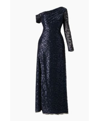 Women's Embroided Gown with Front Slit and One Sleeve