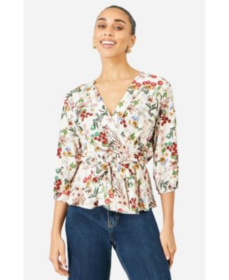 Women's Viscose Botanical Print Wrap Top