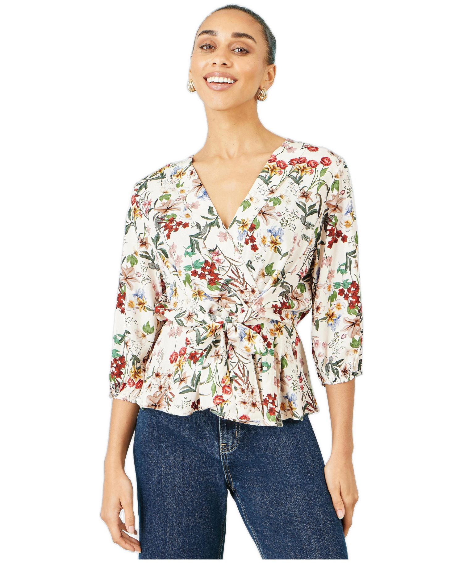Women's Viscose Botanical Print Wrap Top