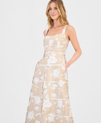 Women's Contrast-Cording A-Line Midi Dress