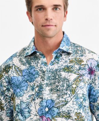 Men's Sand Linen Al Fresco Blooms Short-Sleeve Shirt