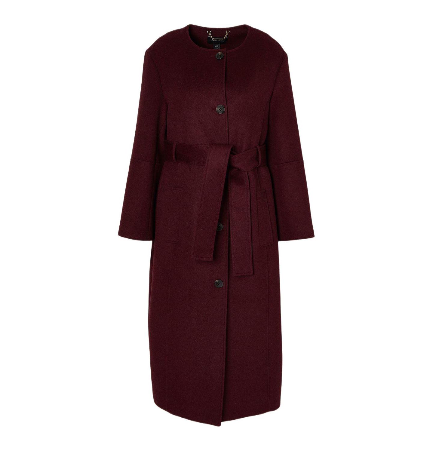 Женское пальто Karen Millen Wool Single Breasted Belted Maxi, цвет: Бордовый — фото 2