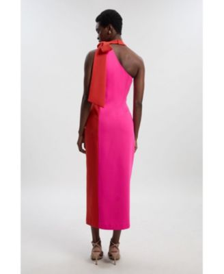 Women's Soft Tailored Bow Tie-Neck Midi Dress