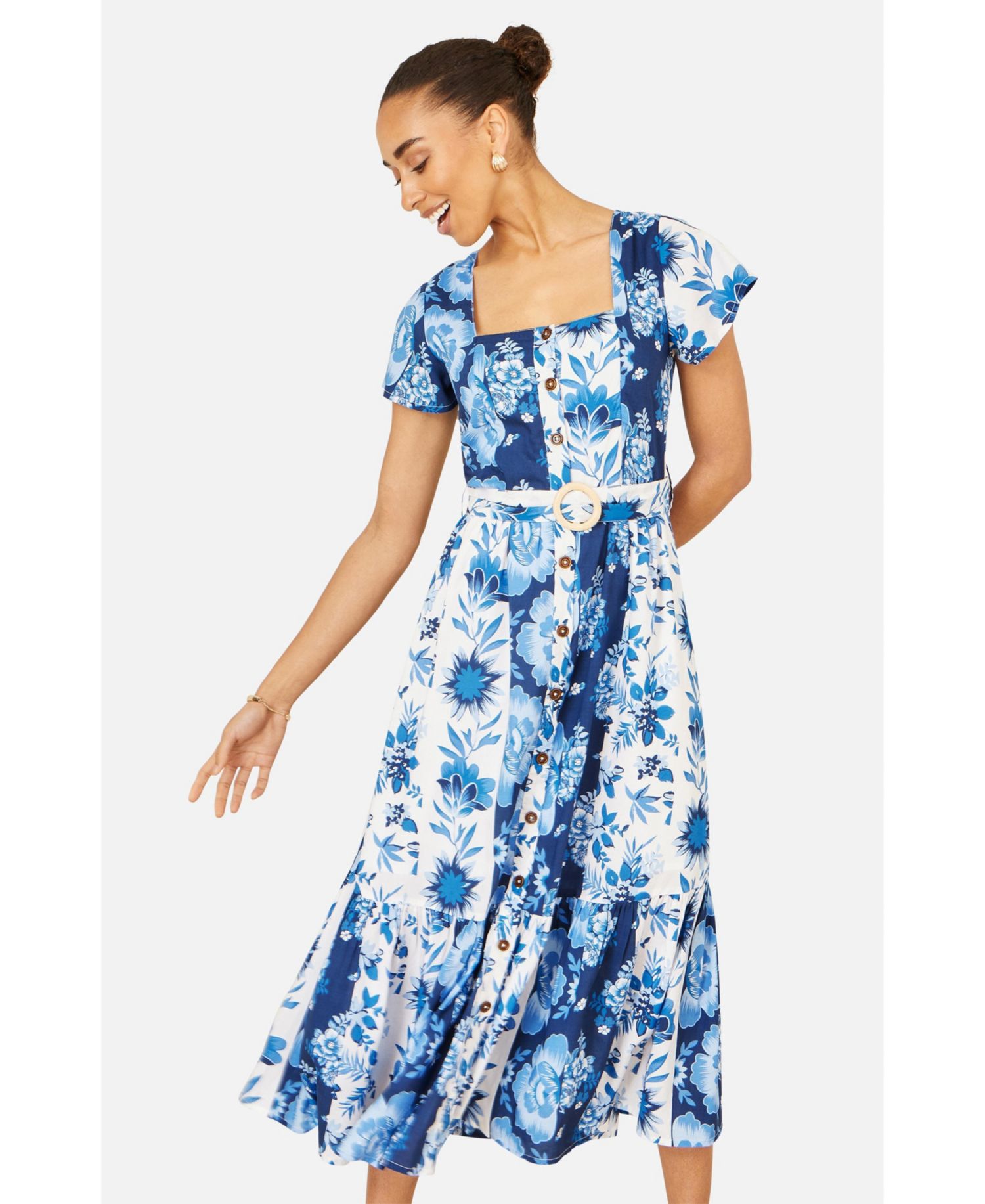 Women's Floral Belted Midi Dress