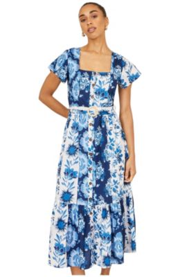 Women's Floral Belted Midi Dress