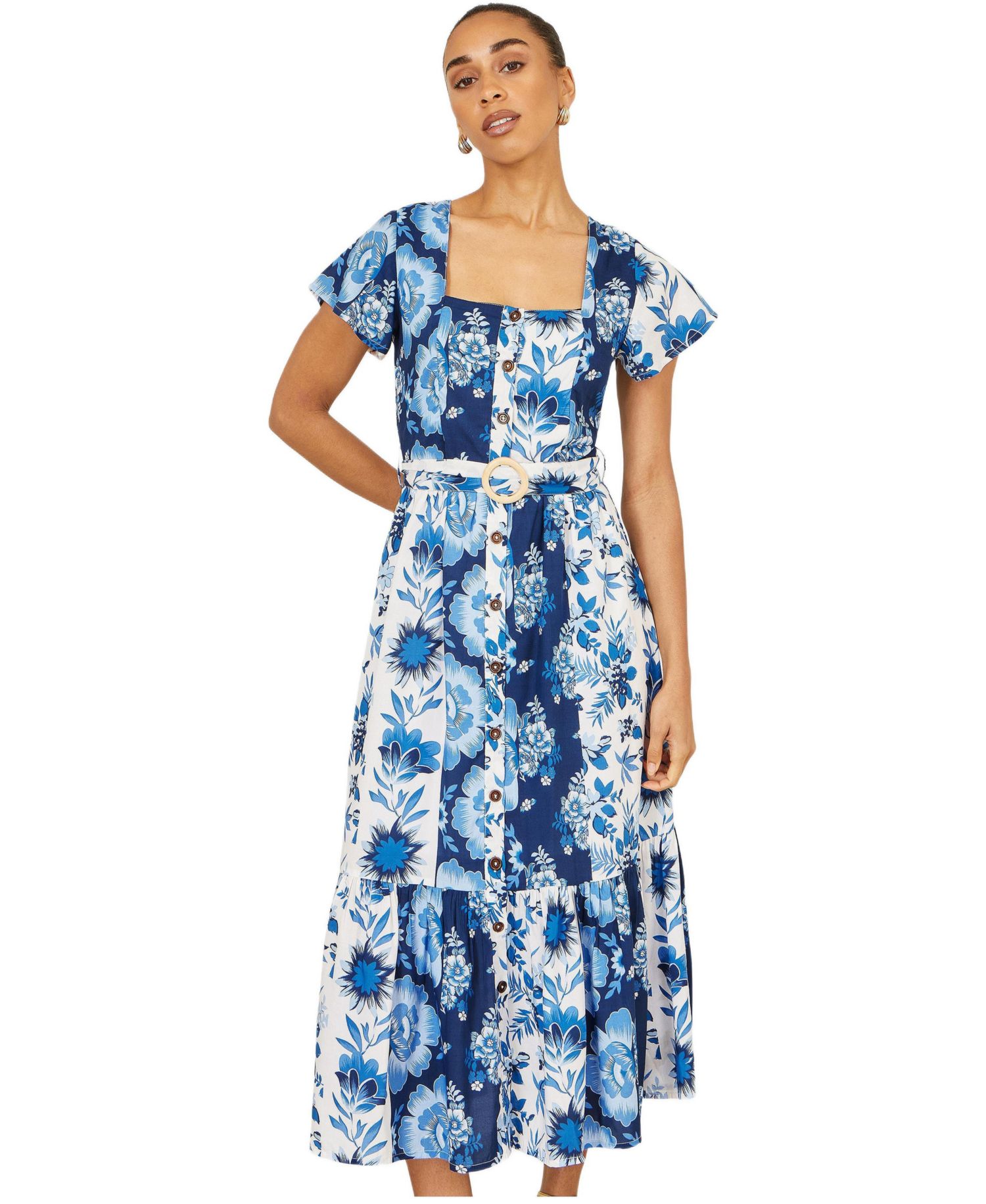 Women's Floral Belted Midi Dress