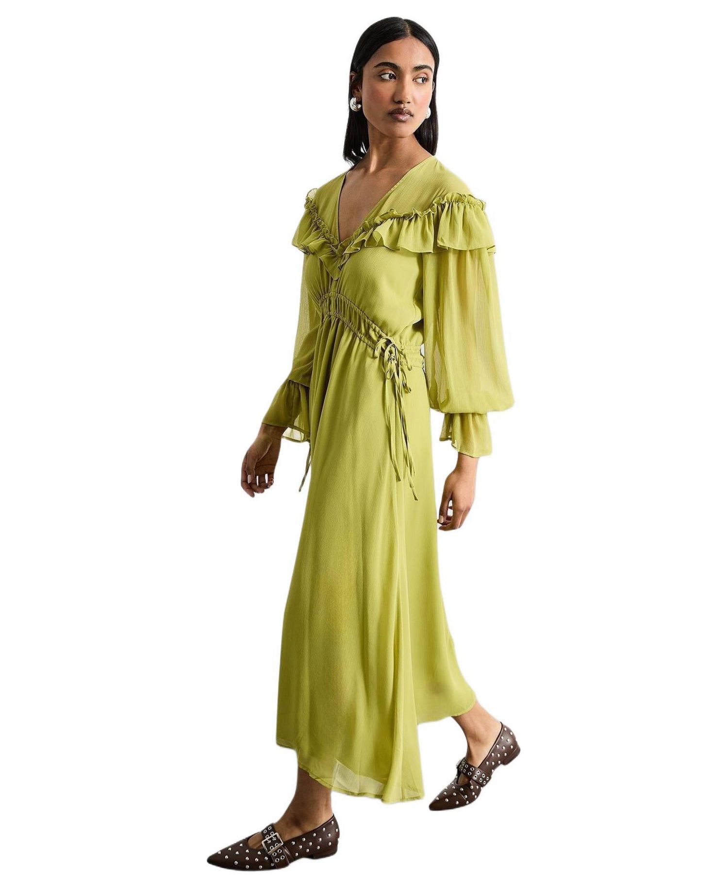 Women's Ruffle Shoulder Detail Boho Maxi Dress