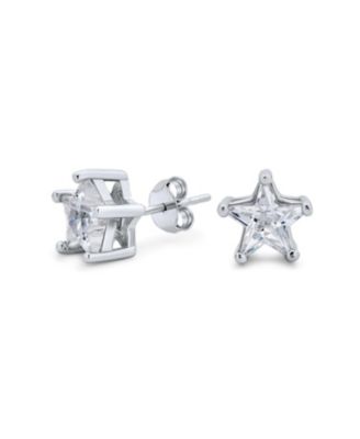 Set of 2 Small Clear Celestial USA CZ Star Stud Earrings Sterling Silver