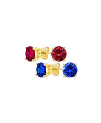 Set of 2 Round Solitaire CZ Cubic Zirconia Stud Earrings Gold Plated .925 Sterling Silver 5-10MM