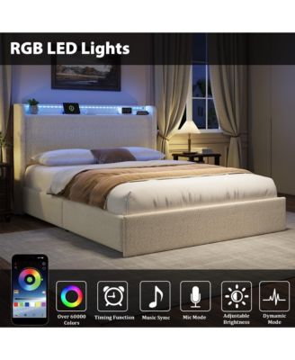Platform Bed Frame, Lighted Upholstered Bed Frame with 4 Storage Drawers and Headboard