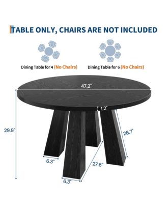  Round Dining Table for 4-6 People, Dining Room Table with Wooden Pedestal Base