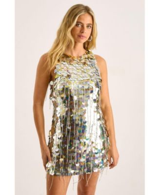 Women's Disc Tassel High Neck Mini Dress