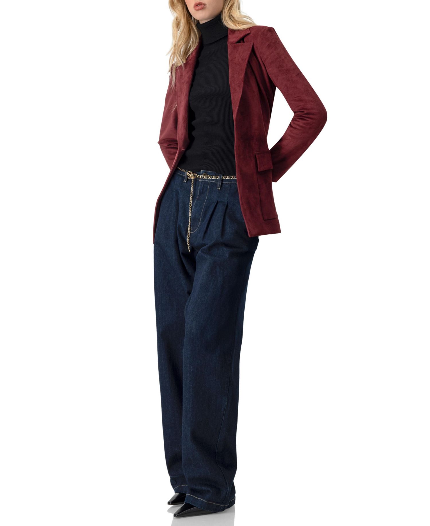 Women's Faux-Suede Blazer with Waist Tie