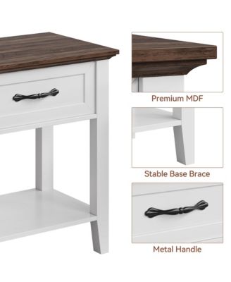 Wood Bedside Table With 1 Drawer and Open Storage Shelf, Industrial Side Table