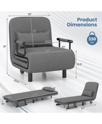 3-in-1 Convertible Sofa Bed with 5-Position Adjustable Backrest & Lumbar Pillow