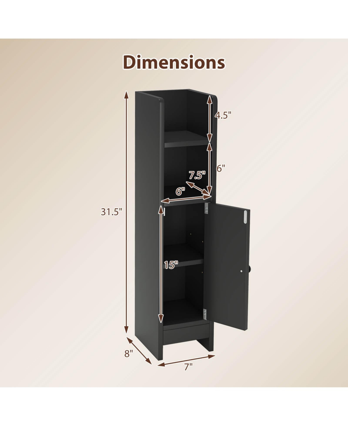 Bathroom Storage Cabinet with Adjustable Shelf 1 Door & 2 Open Shelves Living Room