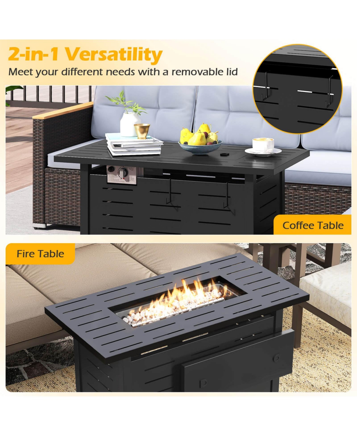 Costway 40-Inch Outdoor Propane Fire Pit with Lava Rocks Removable Lid & Protective Cover