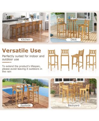 2 PCS 30" Teak Wood Bar Stool with Footrest & Backrest Wooden Bar Height Chair