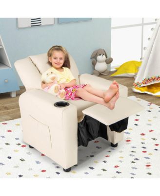 Kids Recliner Chair PU Leather Armrest Sofa w/Footrest Cup Holder