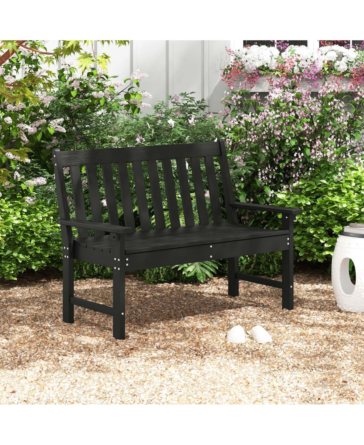 Garden Bench All-Weather Hdpe 2-Person Outdoor for Front Porch Backyard