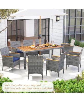 9 PCS Patio Dining Set for 8 Table and PE Rattan Chairs with 2" Umbrella Hole
