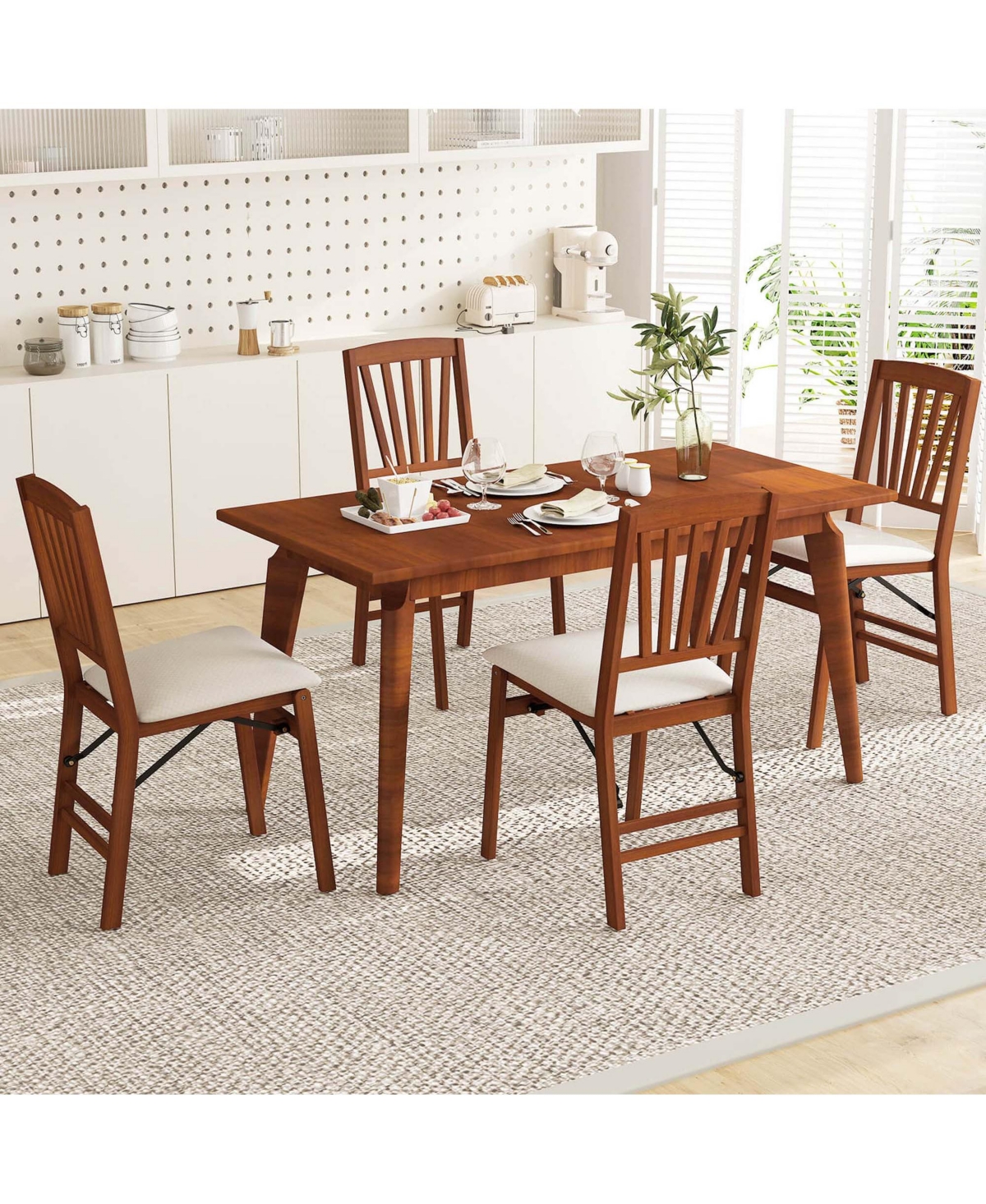 Costway Kitchen Chairs with Rubber Wood Frame Upholstered Seat Hollowed Backrest