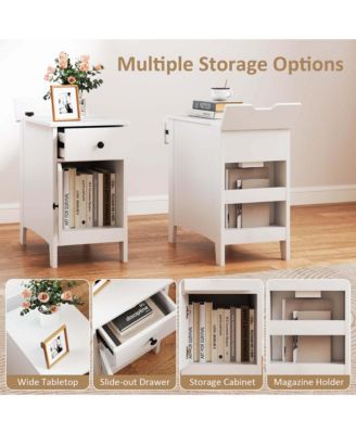 End Table with Charging Station Flip Top Bedside Table with USB Ports & Outlets