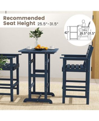 3-Piece Patio HDPE Bar Set Armchairs with Square High-Top Table Footrest & Backrest