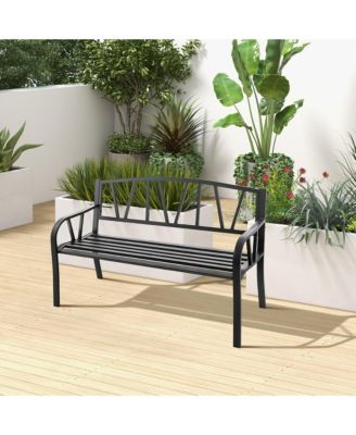 Outdoor Patio Garden Bench Metal Frame with Ergonomic Armrest 660 Lbs Max Load