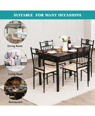5 Piece Dining Set Wood Metal Table and 4 Chairs Kitchen Breakfast Furniture