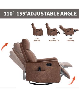 Recliner Chair with Heat Massage Manual Rocker and Swivel in Faux Leather