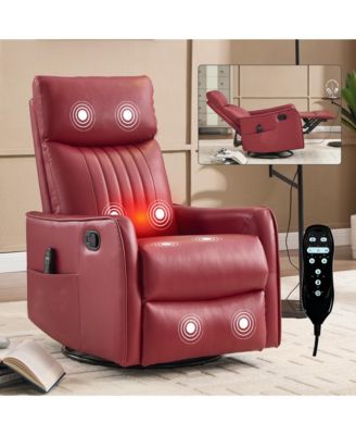 Recliner Chair with Heat Massage Manual Rocker and Swivel in Faux Leather
