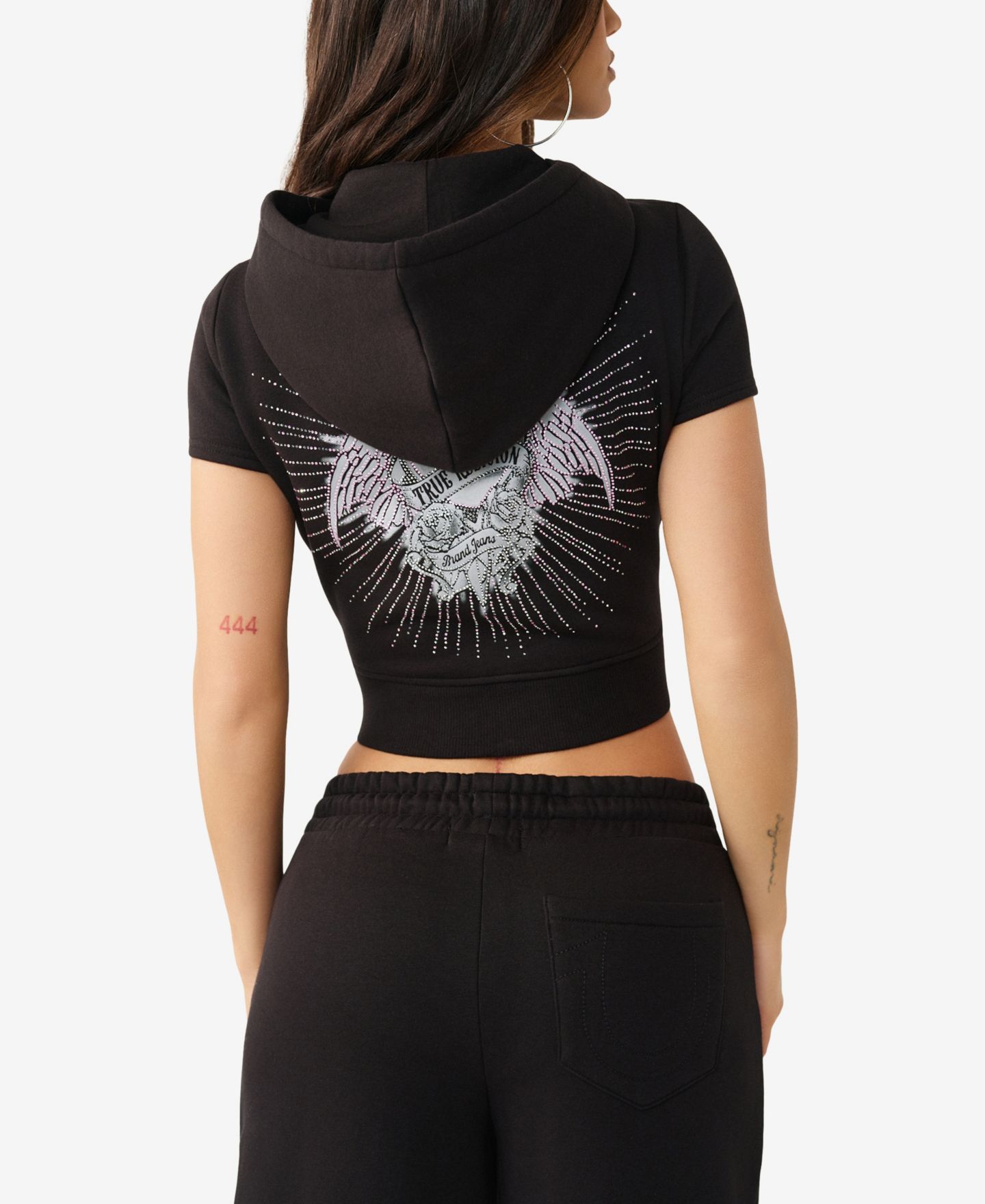 Женское худи True Religion Crystal Cap-Sleeve Zip, цвет: Угольно-чёрный — фото 4