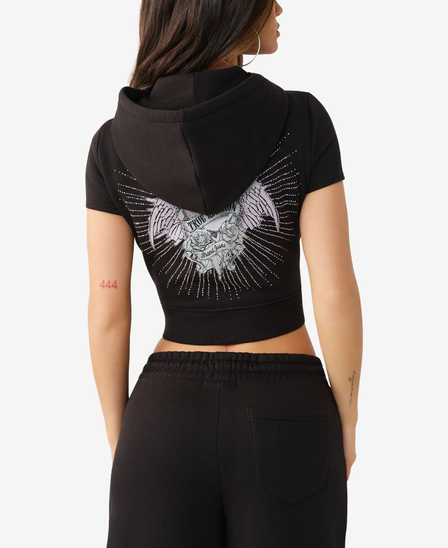 Women's Crystal Cap-Sleeve Zip Hoodie Sweatshirt
