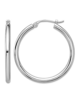 Solid 950 Platinum 2mm Classic Hoop Earrings 18mm -35mm