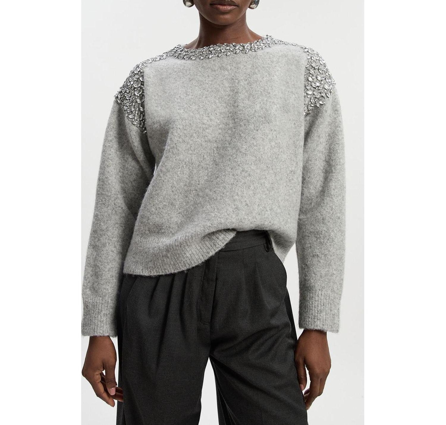 Women's Embellished Trim Cosy Knit Jumper