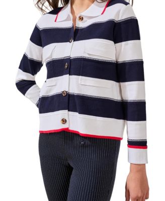 Women's Double-Knit Button-Front Stripe Cardigan