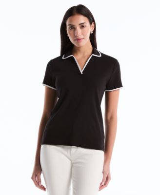 Petite Contrast Trim Johnny Collar Polo Shirt