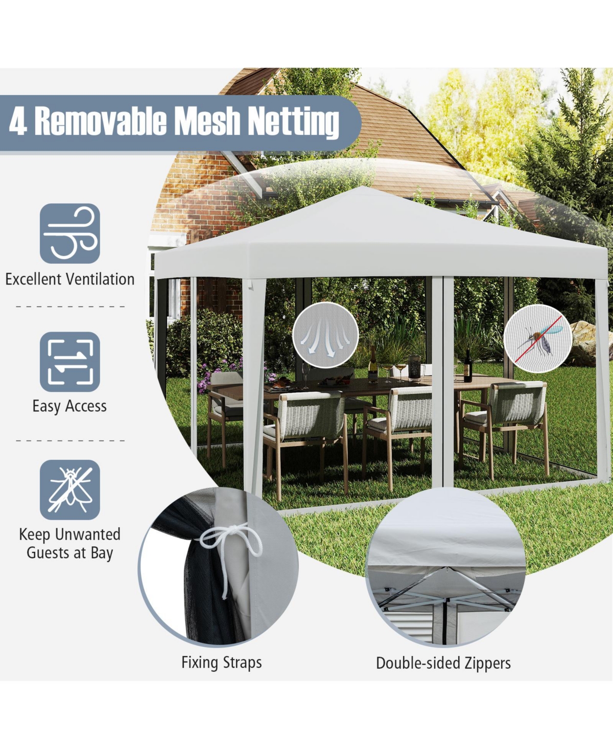 Mecale 10x10 ft Pop-Up Canopy Tent with Mesh Netting, Instant Setup