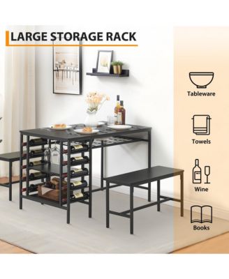 Dining Table Set for 4, Dining Room Table Set with Wine Rack & Storage Shelves