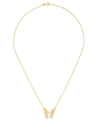 Cultured Freshwater Pearl (6mm) Butterfly Necklace in 14k Gold Over Sterling Silver
