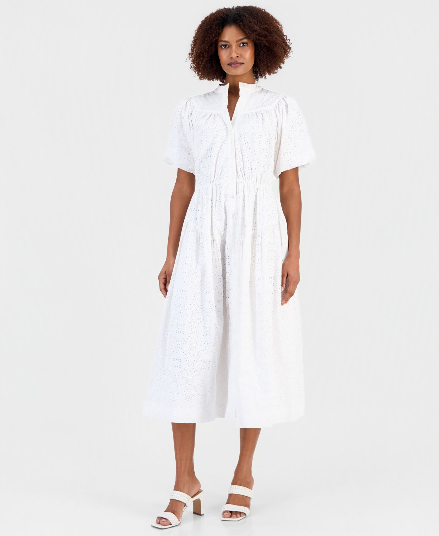 Women's Cotton Button-Front Tiered Dress