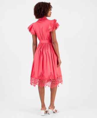 Women's Lace-Trim Flutter-Sleeve Shirtdress