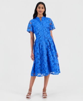 Women's Lace Button-Front Short-Sleeve Dress