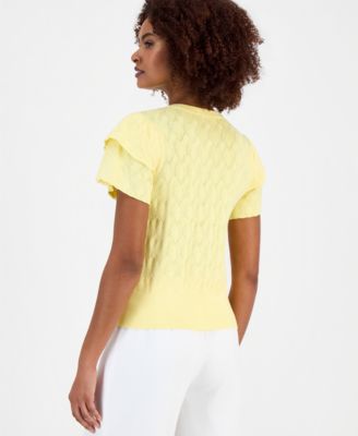 Women's Pointelle Flutter-Sleeve Cardigan Sweater