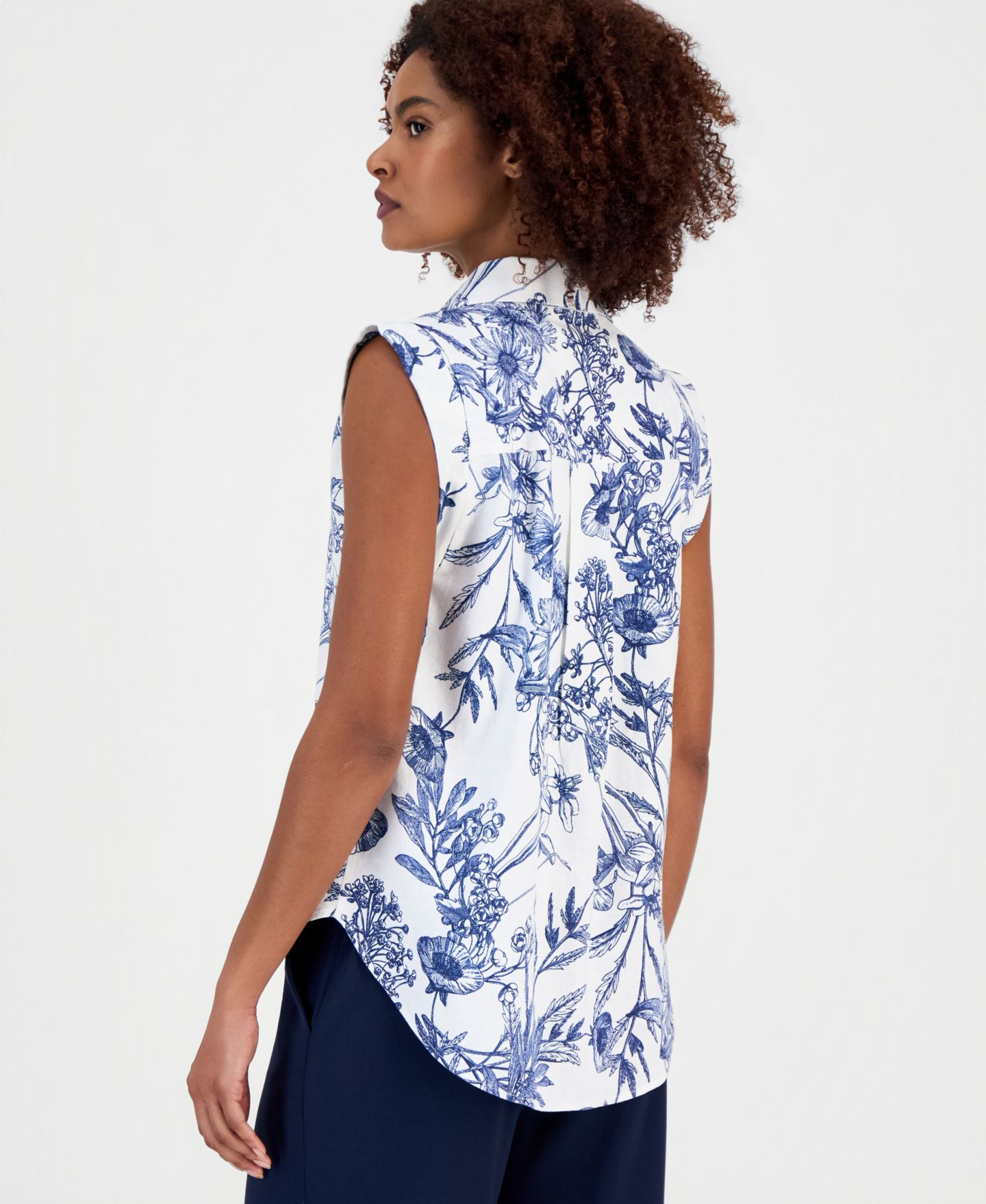 Женская блузка T Tahari Extended-Shoulder Sleeveless, цвет: Тёмно-синий — фото 2