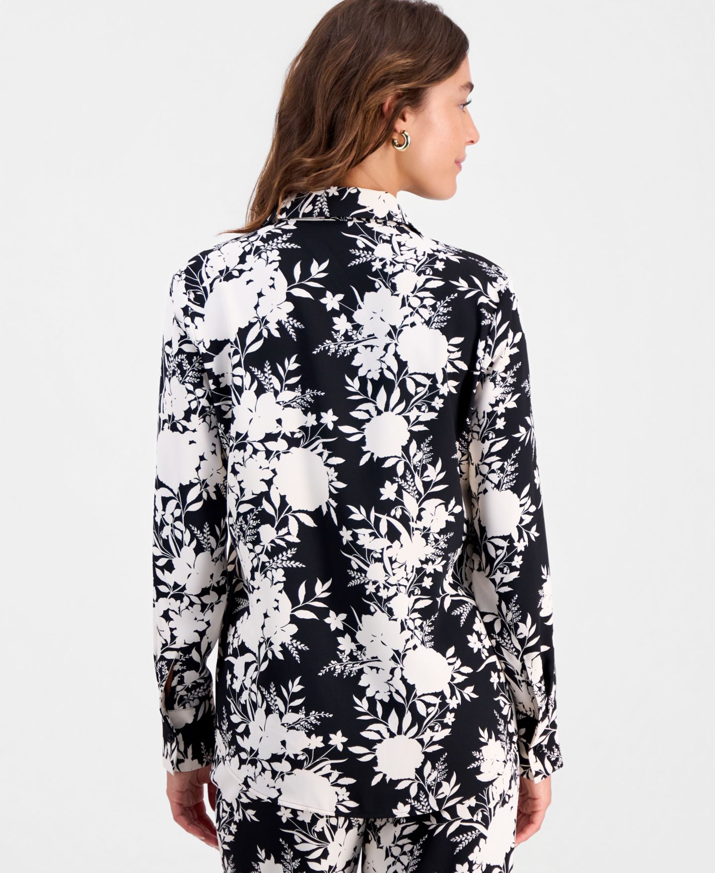 Женская рубашка Bar III Floral-Print Button-Front, цвет: Чёрный / Белый — фото 4