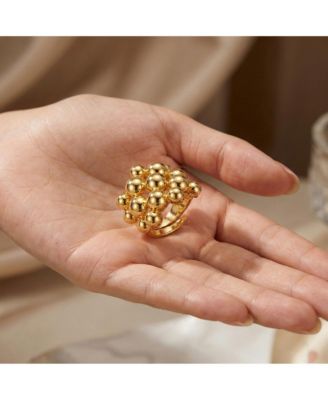 14K Gold Plated Bead Cluster Adjustable Statement Ring